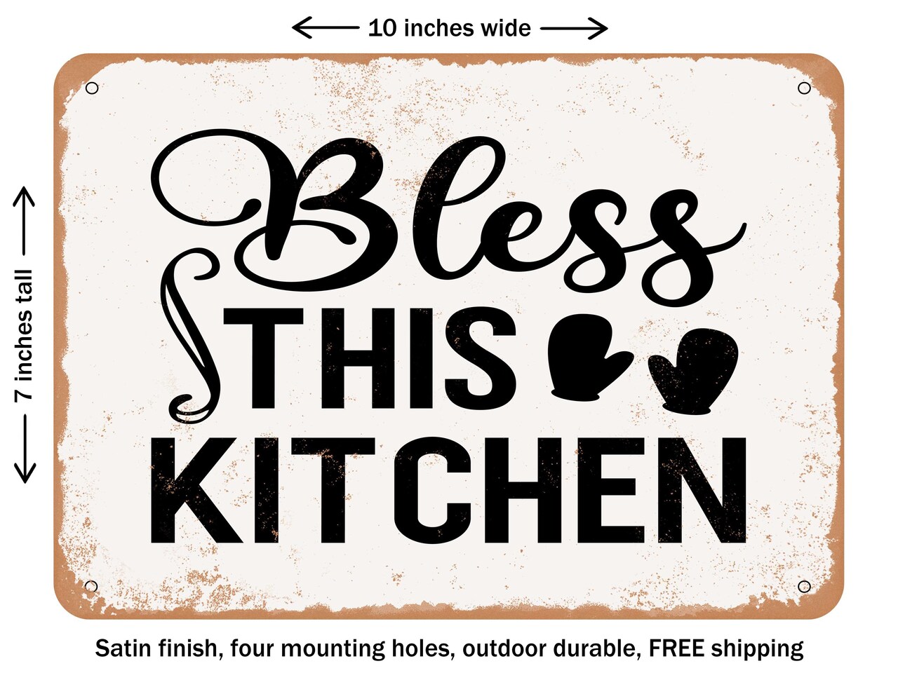 DECORATIVE METAL SIGN - Bless This Kitchen - Vintage Rusty Look